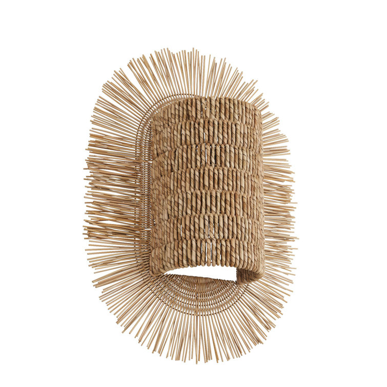 Natural Abaca and Rattan Sunburst Wall Sconce