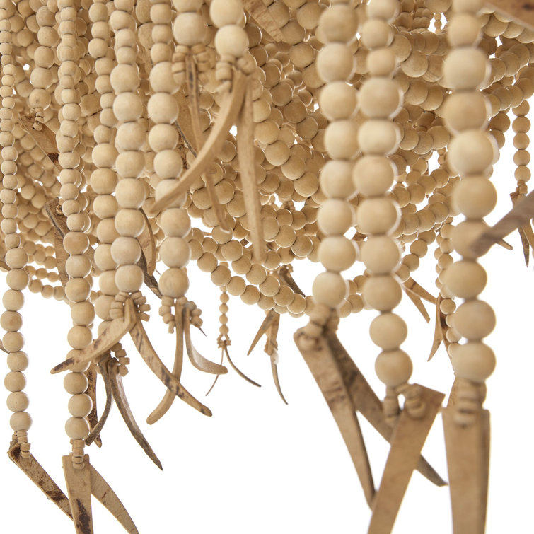 Natural Coconut Shell Beaded Brass Linear Chandelier