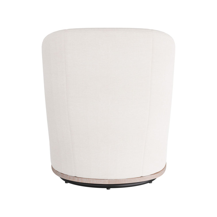 White Oak and Linen Swivel Barrel Chair