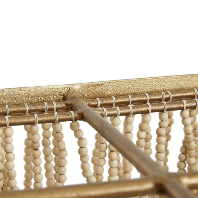 Natural Coconut Shell Beaded Brass Linear Chandelier