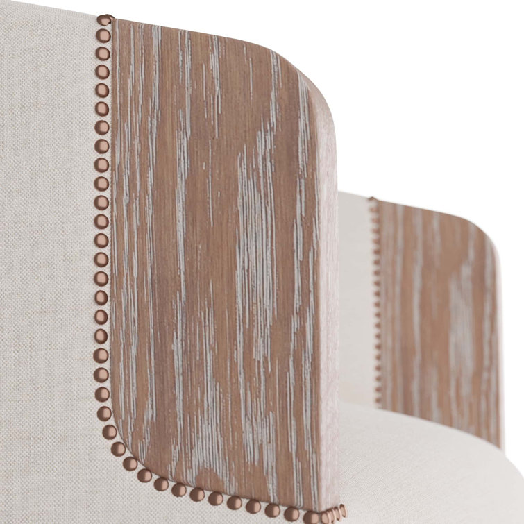 White Oak and Linen Swivel Barrel Chair