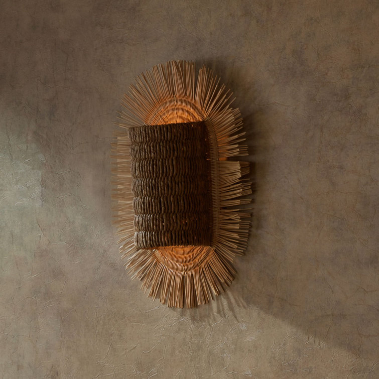 Natural Abaca and Rattan Sunburst Wall Sconce