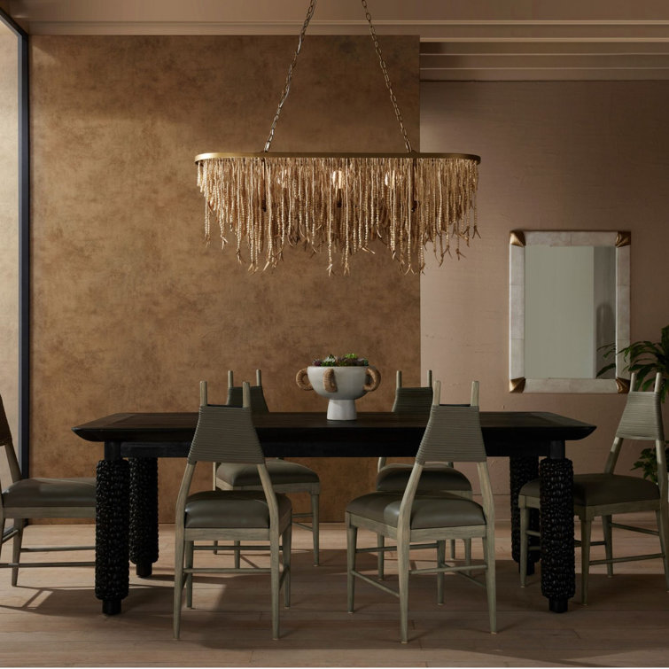 Natural Coconut Shell Beaded Brass Linear Chandelier