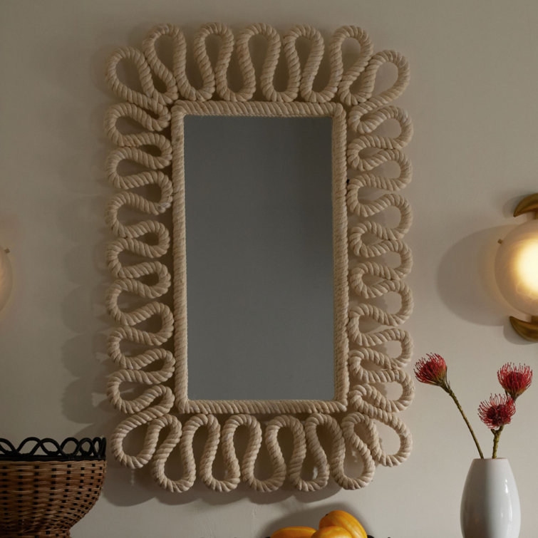 Rectangular Natural Cotton Rope Wrapped Wall Mirror