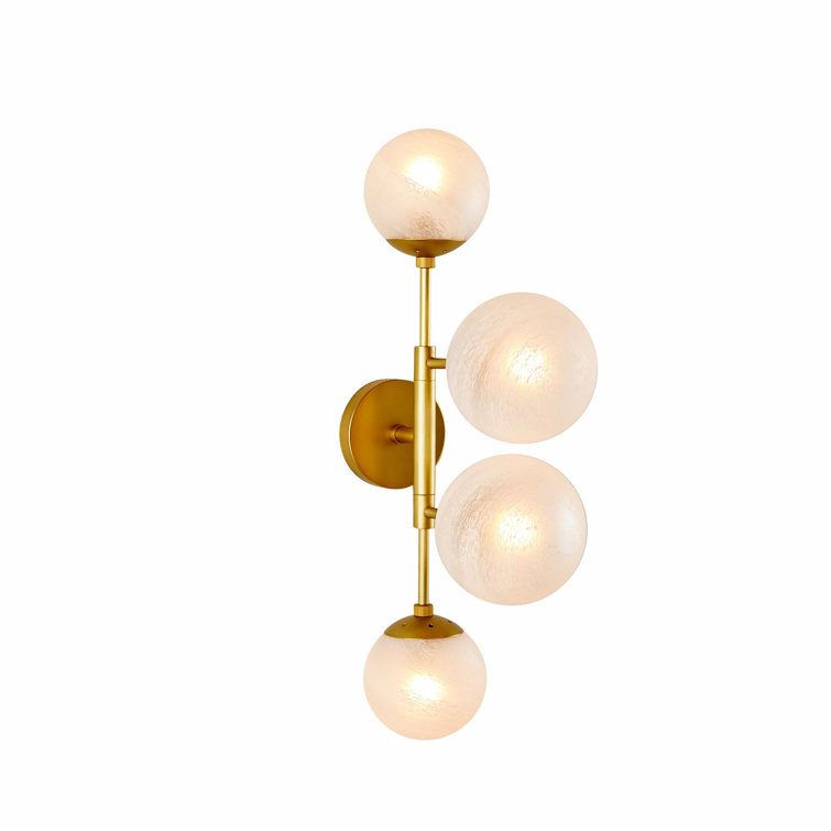 Antique Brass Four-Light Sconce with Matte Swirl Glass Shades