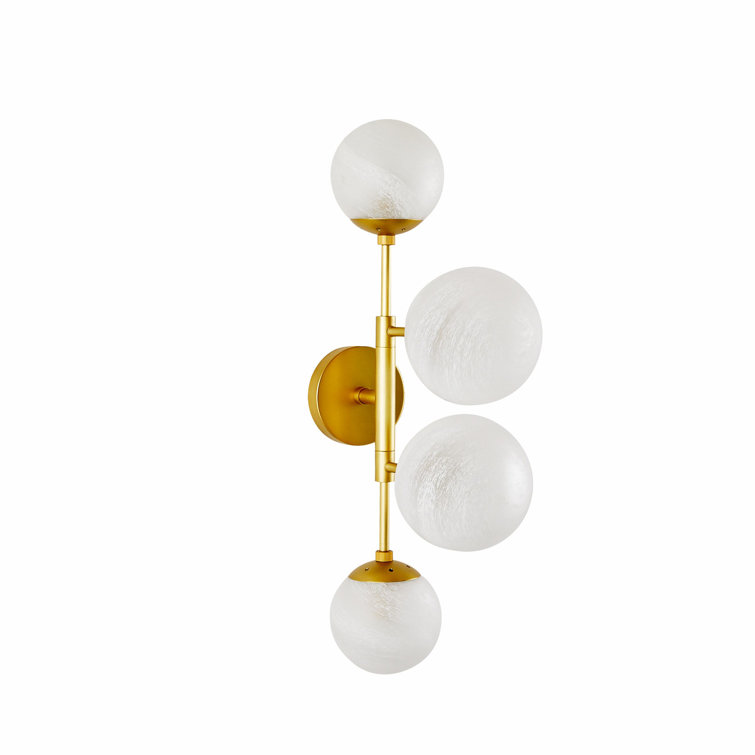 Antique Brass Four-Light Sconce with Matte Swirl Glass Shades