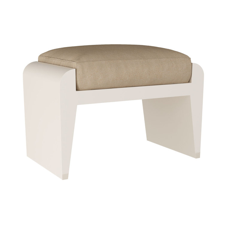 Ivory Lacquer and Sand Faux Leather Ottoman