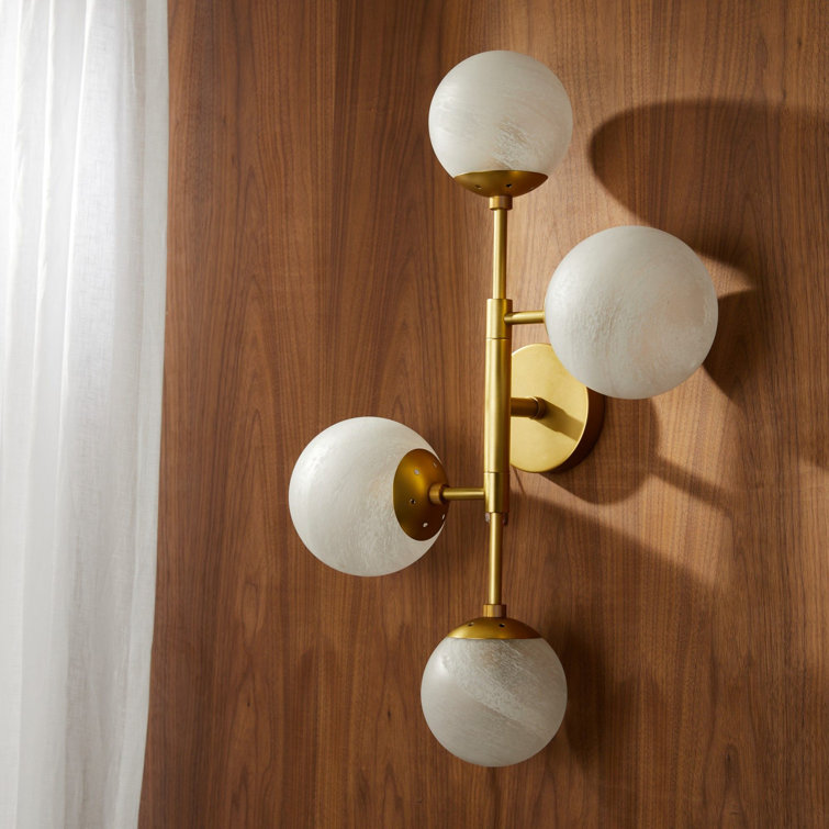 Antique Brass Four-Light Sconce with Matte Swirl Glass Shades
