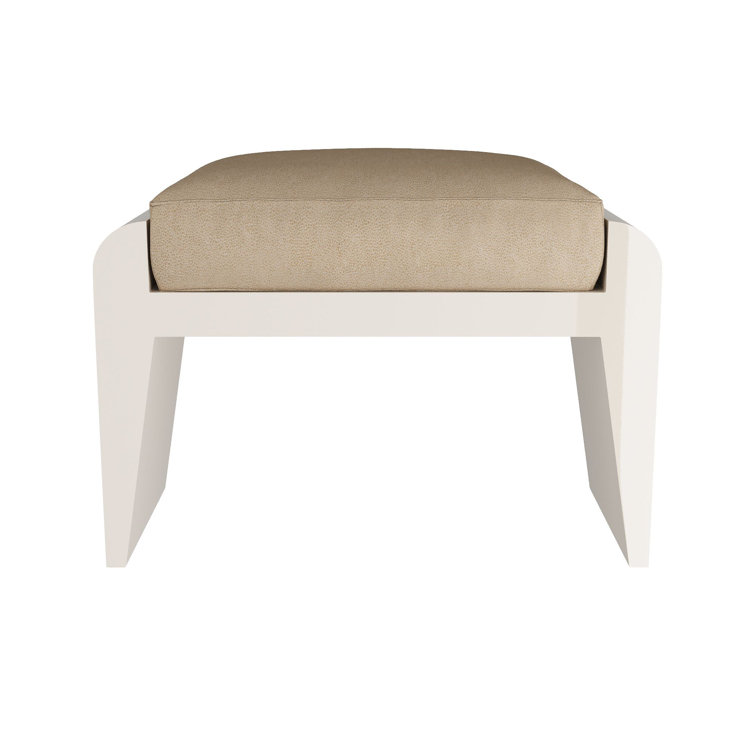 Ivory Lacquer and Sand Faux Leather Ottoman
