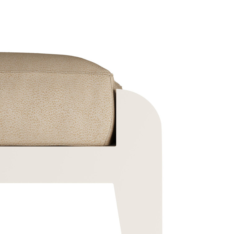 Ivory Lacquer and Sand Faux Leather Ottoman