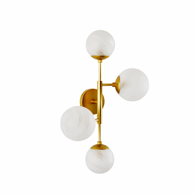 Antique Brass Four-Light Sconce with Matte Swirl Glass Shades