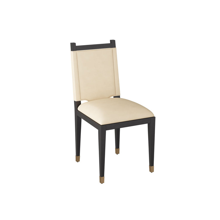 Ivory Leather Upholstered Side Chair with Ebony Wood Frame