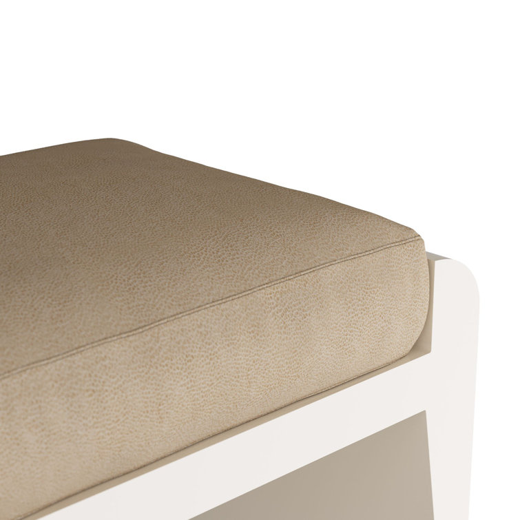 Ivory Lacquer and Sand Faux Leather Ottoman