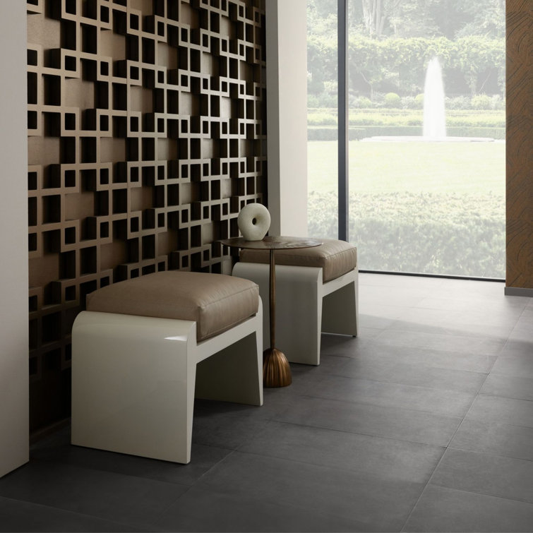 Ivory Lacquer and Sand Faux Leather Ottoman