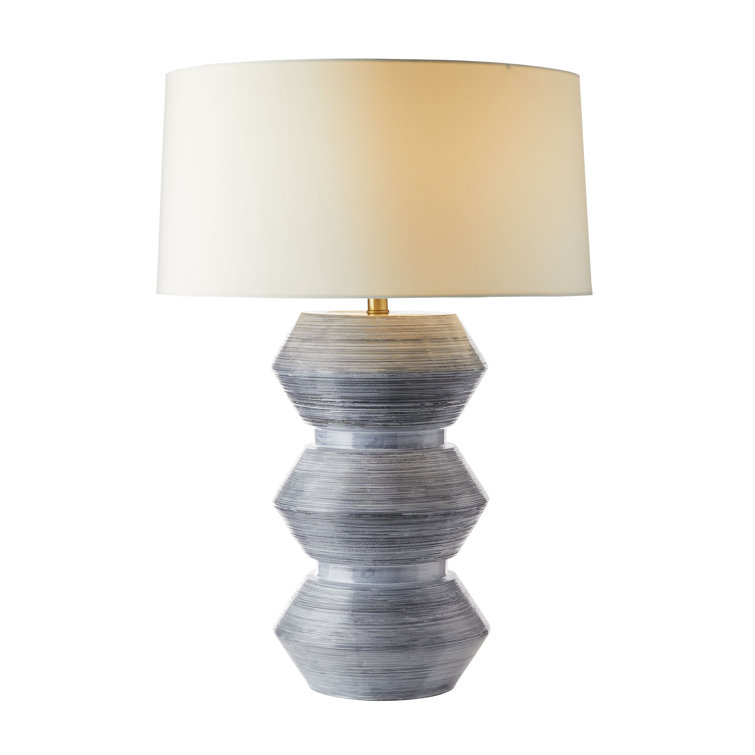 Haze Blue Ceramic Table Lamp with Ivory Microfiber Shade