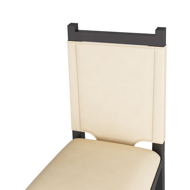 Ivory Leather Upholstered Side Chair with Ebony Wood Frame