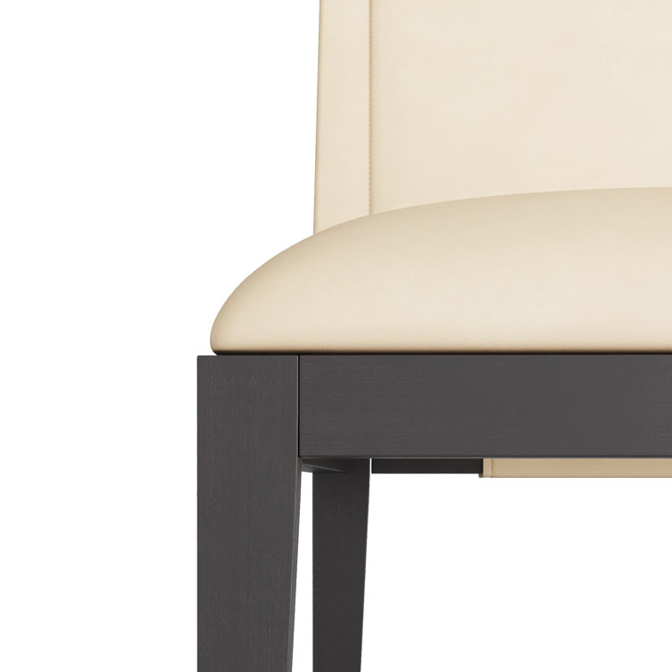 Ivory Leather Upholstered Side Chair with Ebony Wood Frame
