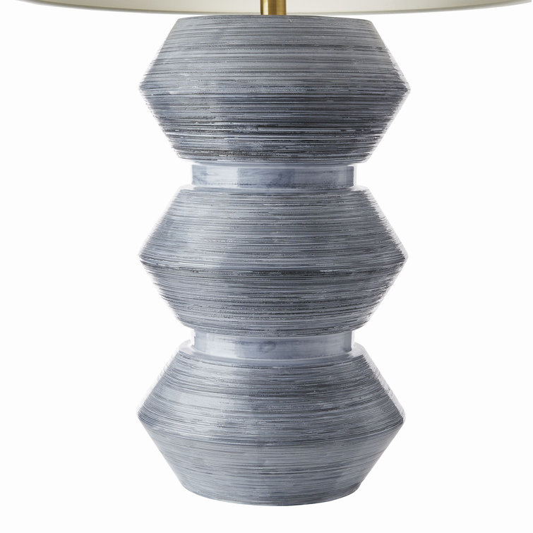 Haze Blue Ceramic Table Lamp with Ivory Microfiber Shade