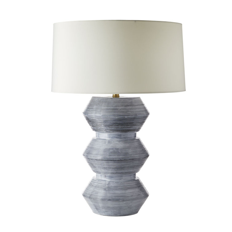 Haze Blue Ceramic Table Lamp with Ivory Microfiber Shade