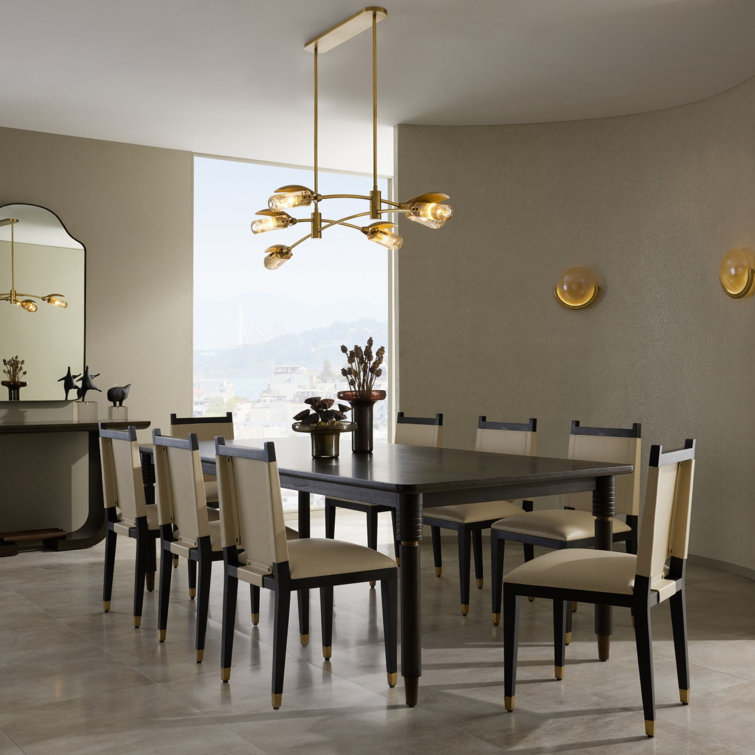 Ivory Leather Upholstered Side Chair with Ebony Wood Frame