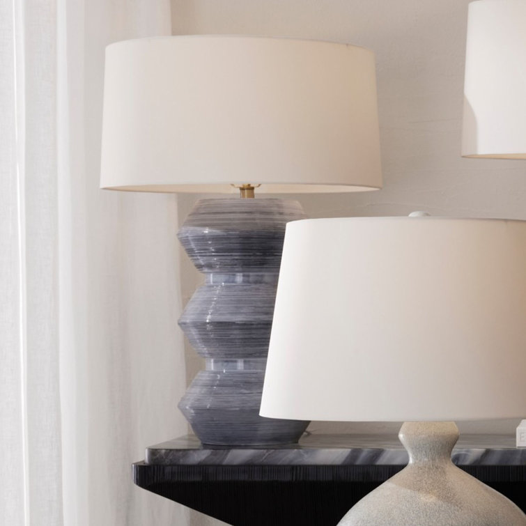 Haze Blue Ceramic Table Lamp with Ivory Microfiber Shade