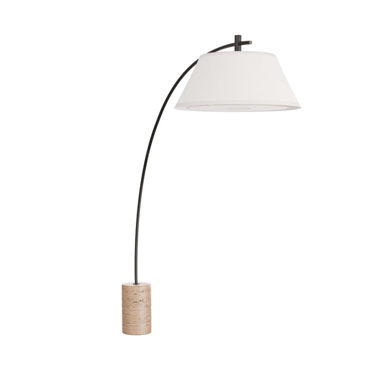 Adjustable Bronze Arc Floor Lamp with Travertine Base