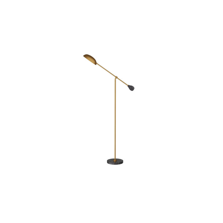 Adjustable Antique Brass and Black Marble Floor Lamp