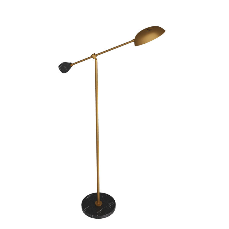 Adjustable Antique Brass and Black Marble Floor Lamp