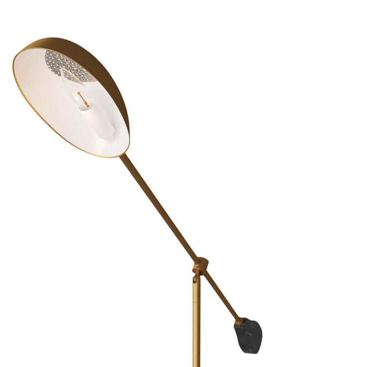 Adjustable Antique Brass and Black Marble Floor Lamp