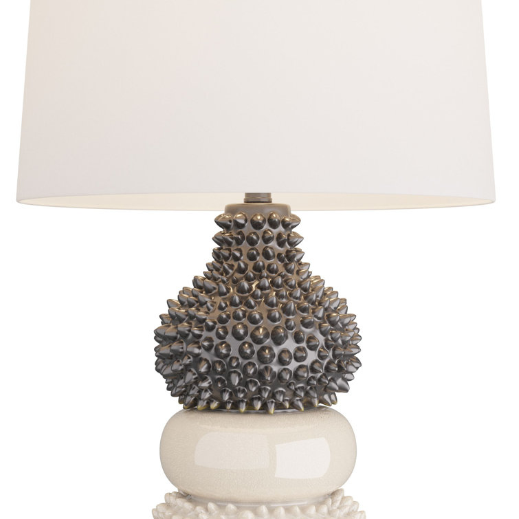 Ivory and Gunmetal Ceramic Coastal Table Lamp with White Shade