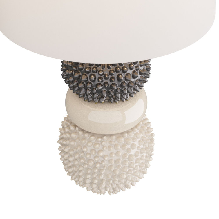 Ivory and Gunmetal Ceramic Coastal Table Lamp with White Shade