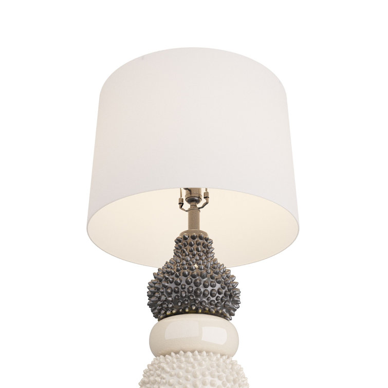 Ivory and Gunmetal Ceramic Coastal Table Lamp with White Shade