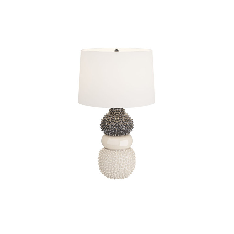 Ivory and Gunmetal Ceramic Coastal Table Lamp with White Shade