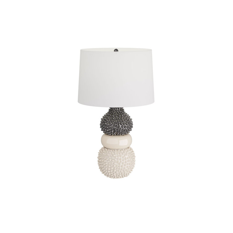 Ivory and Gunmetal Ceramic Coastal Table Lamp with White Shade