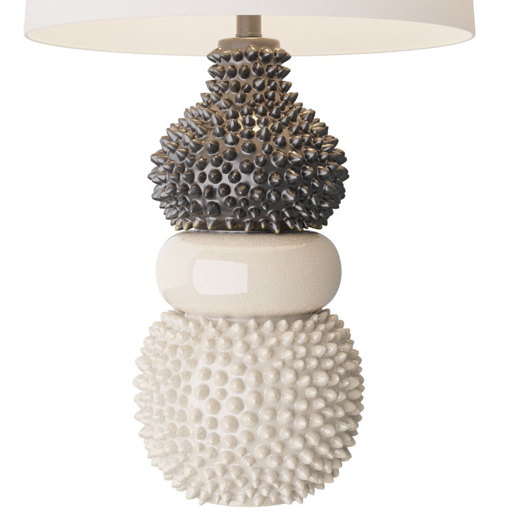 Ivory and Gunmetal Ceramic Coastal Table Lamp with White Shade