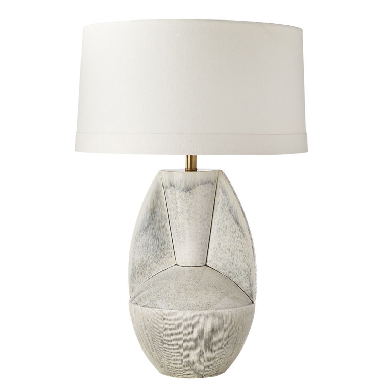 Mid-Century White Ceramic Table Lamp with Linen Shade