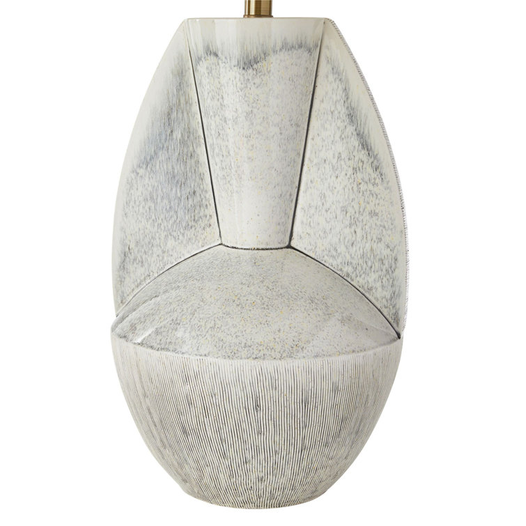 Mid-Century White Ceramic Table Lamp with Linen Shade