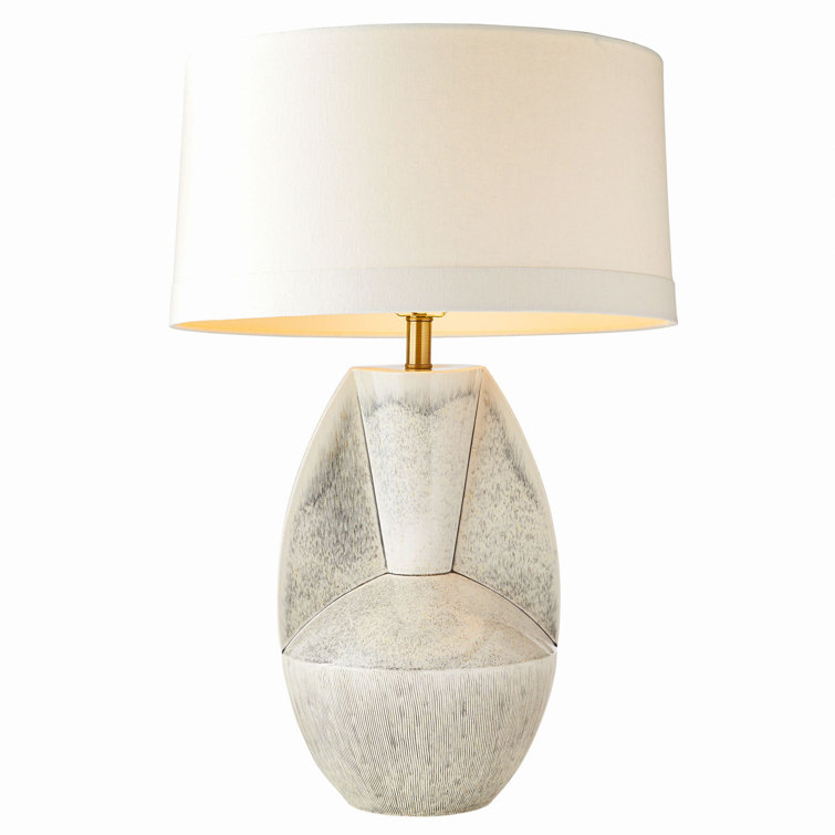 Mid-Century White Ceramic Table Lamp with Linen Shade
