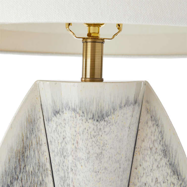 Mid-Century White Ceramic Table Lamp with Linen Shade