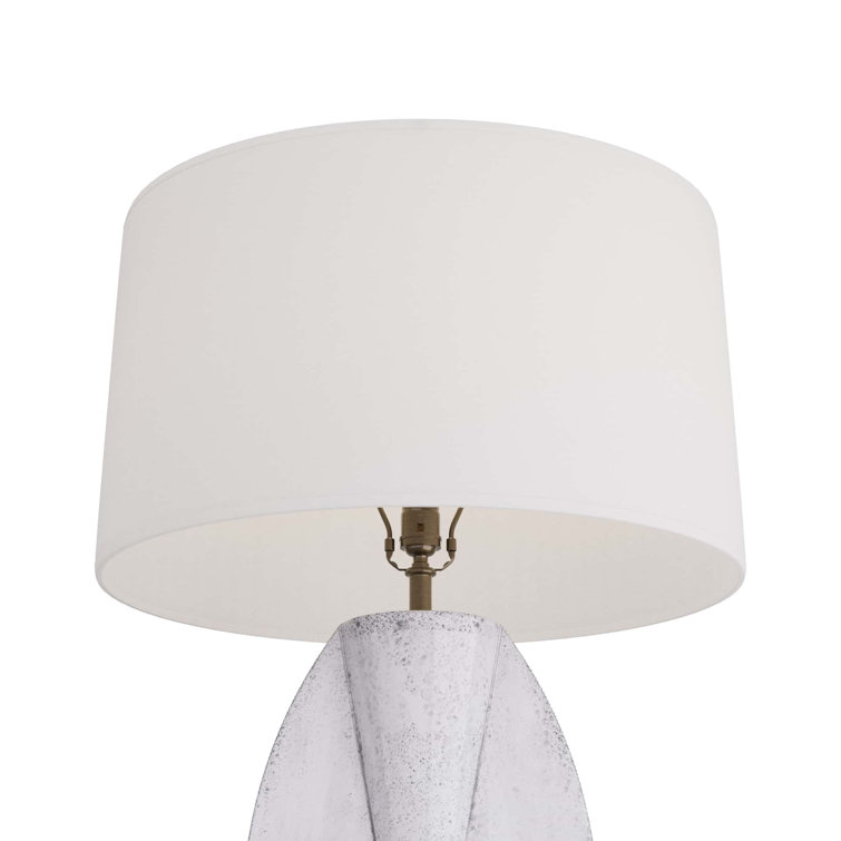 Mid-Century White Ceramic Table Lamp with Linen Shade