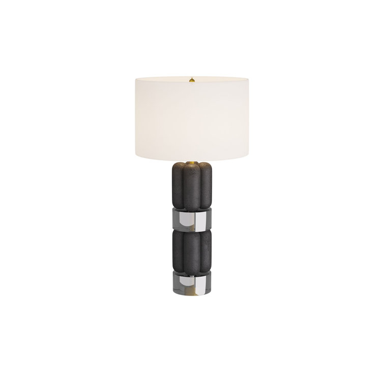 Black and White Stone Composite Table Lamp with Crystal Accents