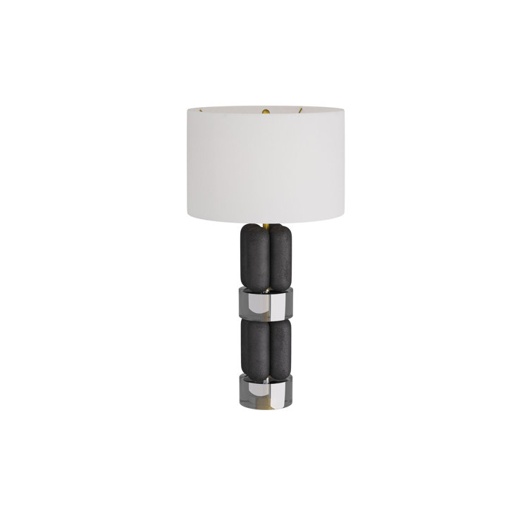 Black and White Stone Composite Table Lamp with Crystal Accents