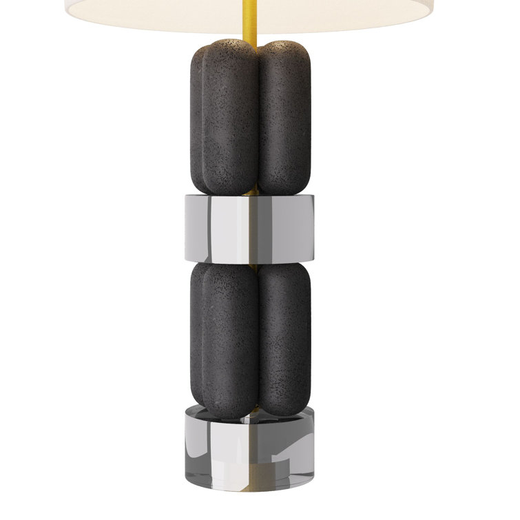 Black and White Stone Composite Table Lamp with Crystal Accents