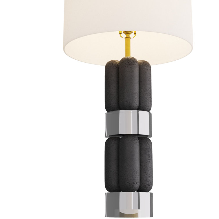 Black and White Stone Composite Table Lamp with Crystal Accents