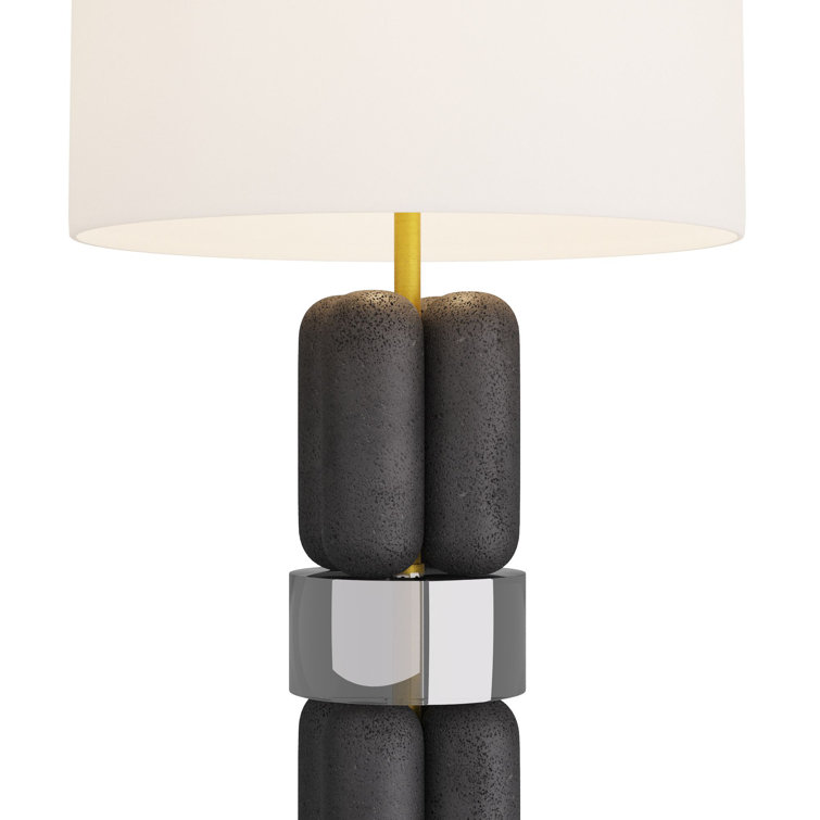 Black and White Stone Composite Table Lamp with Crystal Accents
