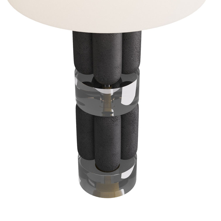 Black and White Stone Composite Table Lamp with Crystal Accents