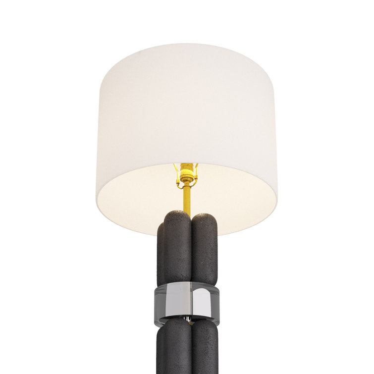 Black and White Stone Composite Table Lamp with Crystal Accents