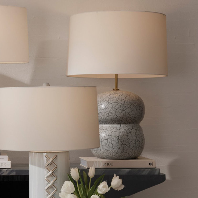 White Ceramic Table Lamp with Platinum Crackle Finish