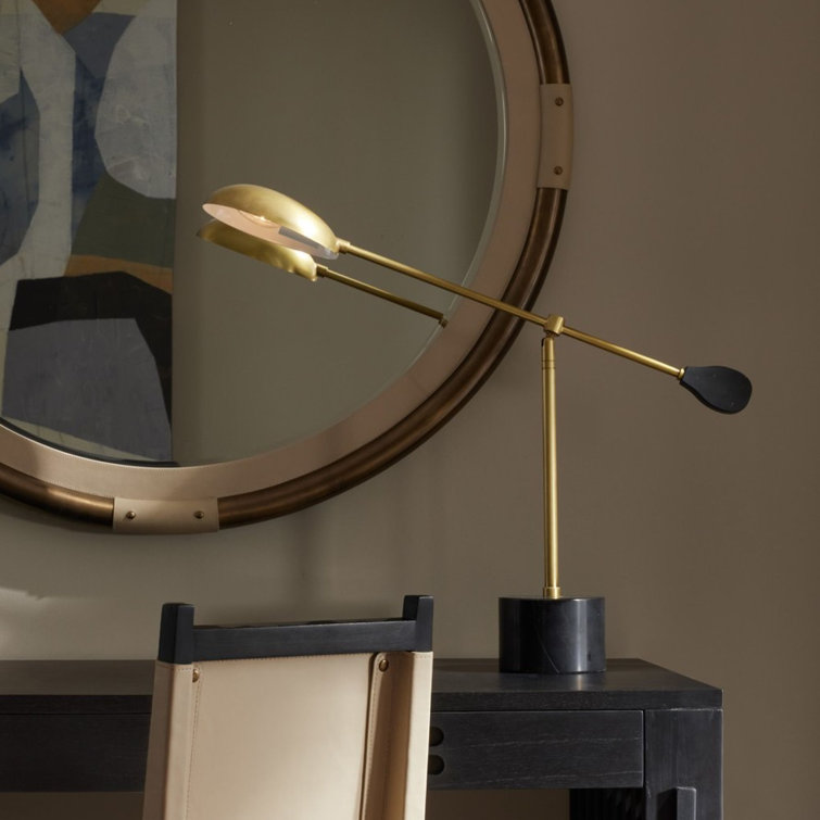 Adjustable Black and Brass Desk Lamp with Marble Base