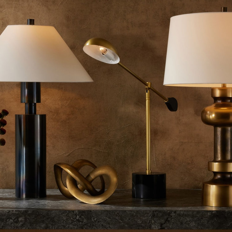 Adjustable Black and Brass Desk Lamp with Marble Base